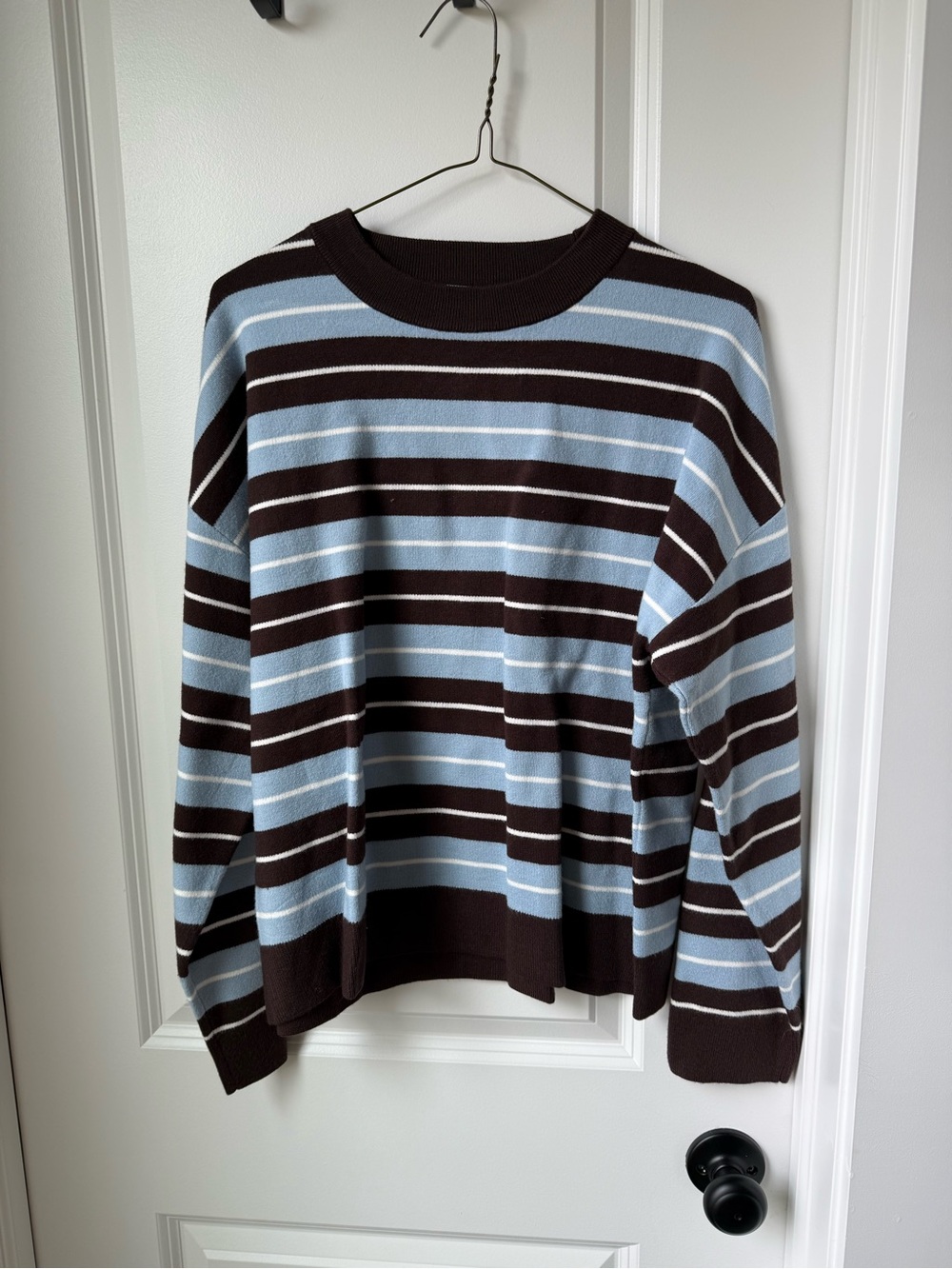 Striped Crewneck Sweater in Brown and Light Blue - Men